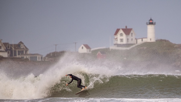 Surfing in the Shadow of Nubble Light - York, Maine - Jim Rothenberg