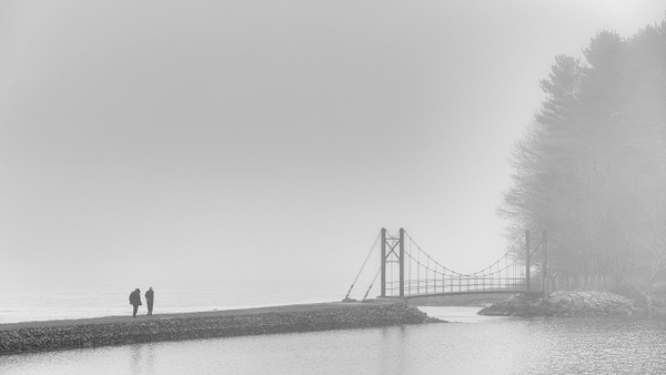 Wiggle Bridge Stroll in the Fog - Maine in Black in White - Jim Rothenberg