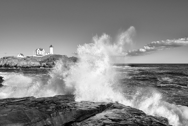 Nubble Light Sea Spray - Maine in Black in White - Jim Rothenberg