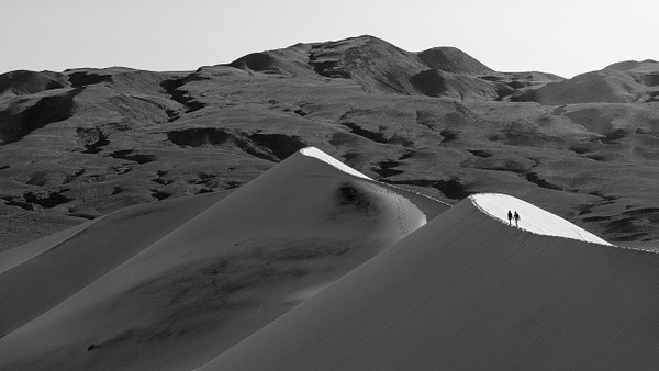 Walking the Eureka Sand Dunes - Black and White - Jim Rothenberg