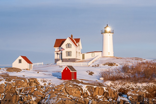 Late Afternoon Sun Relection-Nubble Light - Winter in New England - Jim Rothenberg
