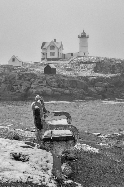Sohier Park Bench - Maine in Black in White - Jim Rothenberg