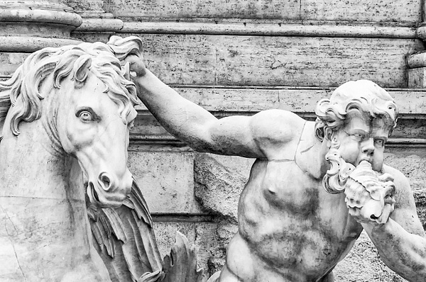 Fountain of Trevi Detail-Rome - Black and White - Jim Rothenberg