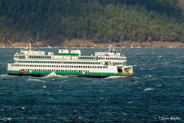 Ferry Yakima in Rough Water - Golden Hour - Rising Moon NW Photography 
