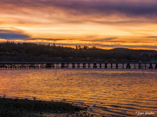 Sunset - Looking West Towards Anacortes over the Shell Causeway - Golden Hour - Rising Moon NW Photography 