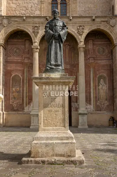Statue-of-Fray-Luis-de-Granada-outside-church-of-Santo-Do...