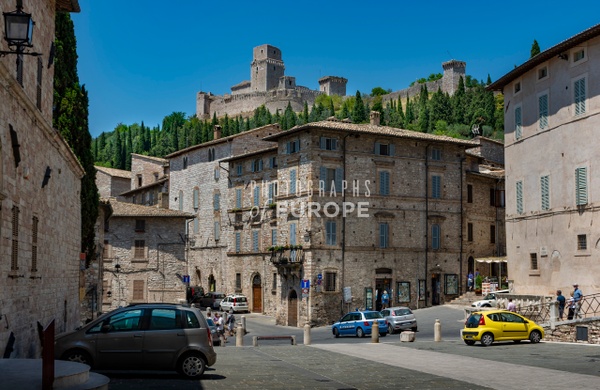 Fortress-of-Assisi-above-stone-buildings-Assisi-Umbria-Italy - Photographs of Europe