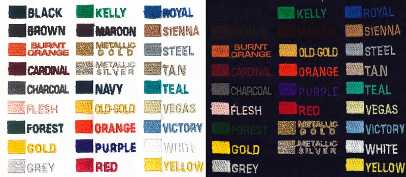 Boathouse Sports Embroidery Colors