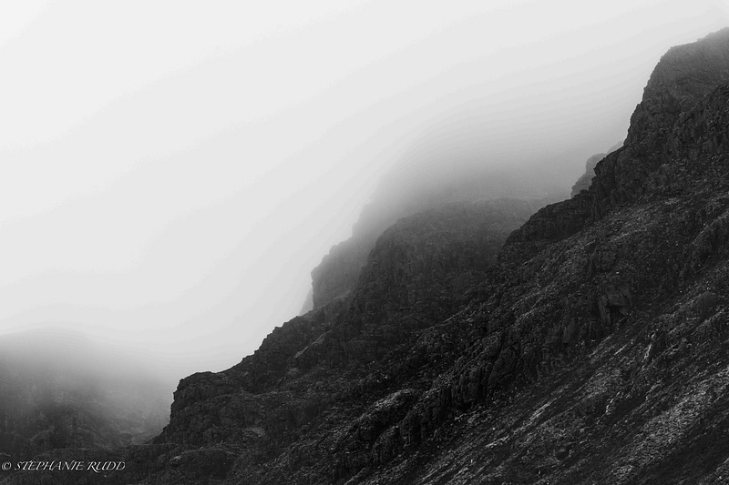 mountain in fog