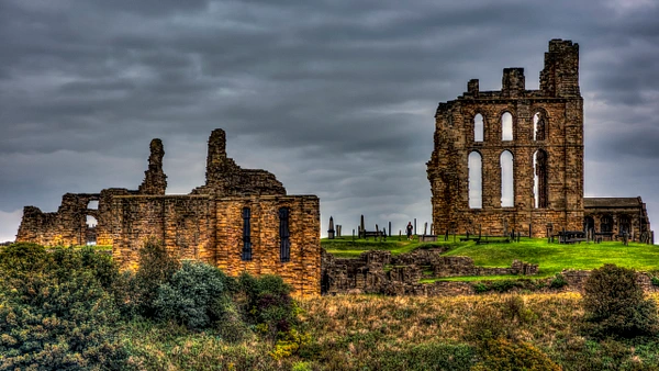 HDR image of Tynemouth Priory ruins against a dramatic sky in North East England.  Fine Art Photography by Andrew Pounder - Wall Space North