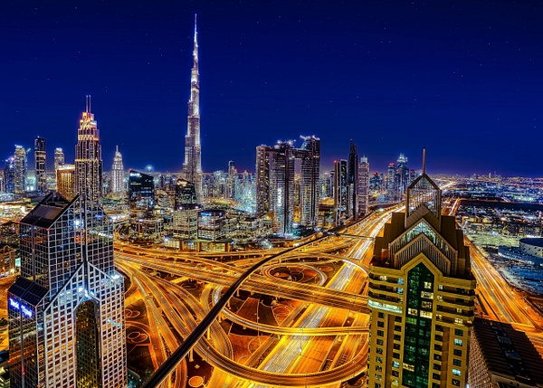 Dubai's Nocturnal Majesty: Burj Khalifa and the Illuminated Highway