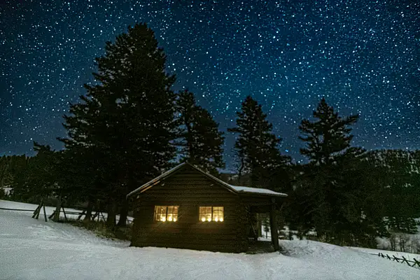Battle Ridge Cabin at Night by Donna Elliot
