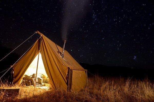 2E20 CANVAS TENT AT NIGHT STOCK PHOTO - Wes Uncapher 