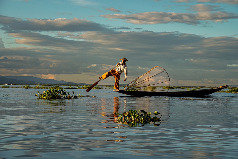 One-leg rowing fisherman on Inle Lake, Myanmar