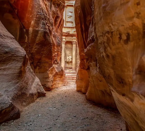 Exiting 'The Siq', the narrow main entrance to Petra to...