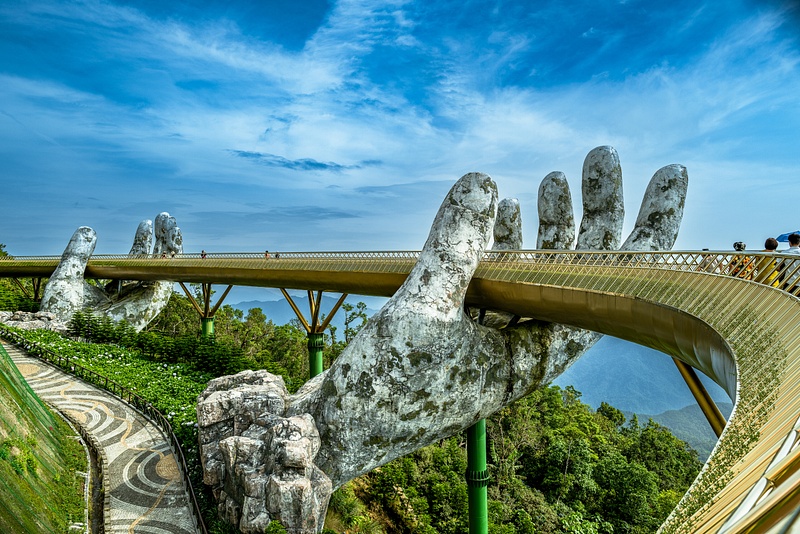 Golden Bridge, a pedestrian bridge in the Bà Nà Hills resort near Da Nang, Vietnam