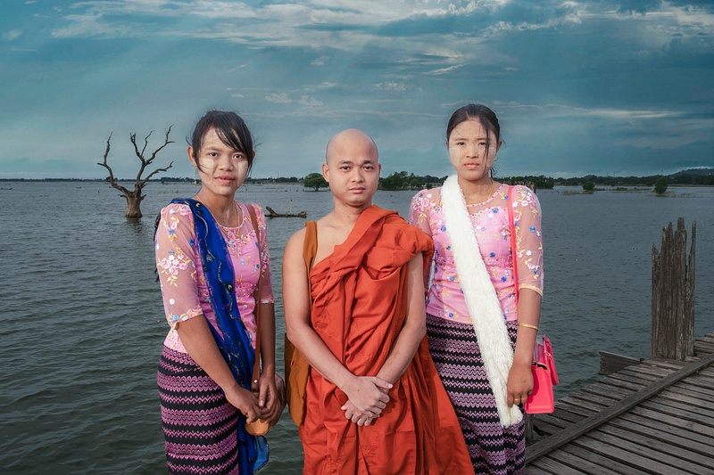 Trio kind enough to stop for a photo, Myanmar
