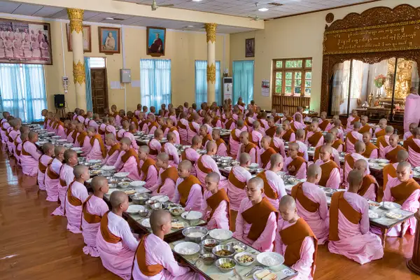 'Novice Nuns' pray before a meal, Myanmar by Ronnie James