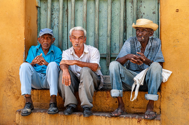 Three gentlemen just hanging out in Trinidad, Cuba