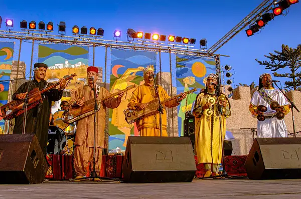 Musicians performing at the Gnaoua World Music Festival,...
