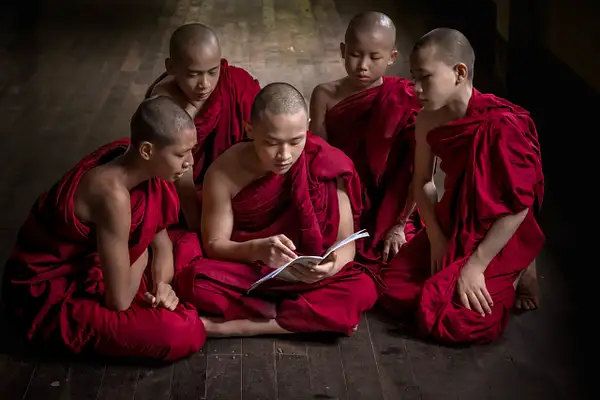 Samanera (novice monks), Myanmar by Ronnie James