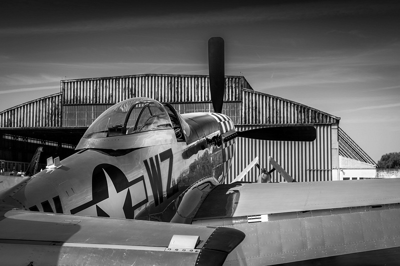 P-51 Mustang Facing Hangar