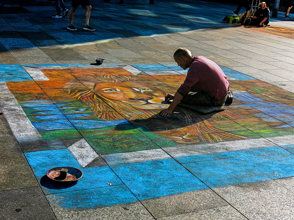 Chalk Drawing in Front of Cathedral