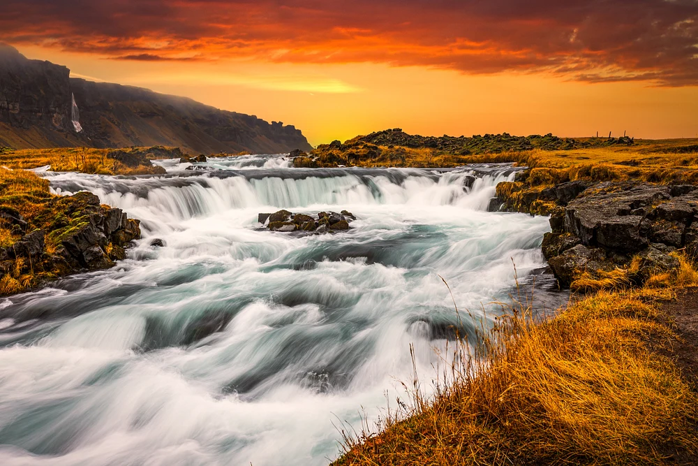 Breathtaking Bruarfoss Waterfall at Sunset on the Golden Circle