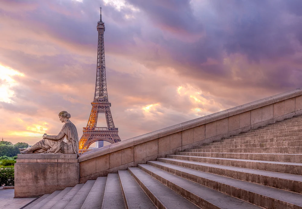Stunning View of the Eiffel Tower with La Jeunesse Statue at Trocadéro