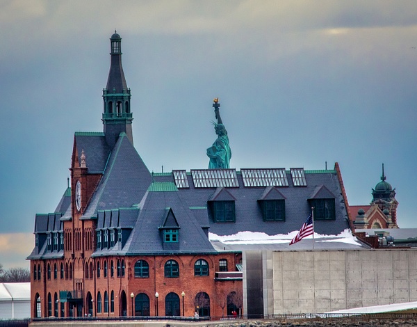 Historic Building with Statue of Liberty in Background - New York City - Hank Bishop Photography
