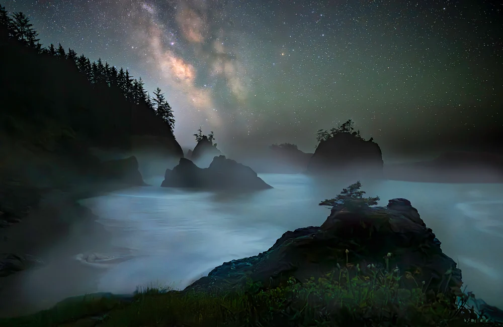 Mysterious Coastal Landscape Under the Milky Way