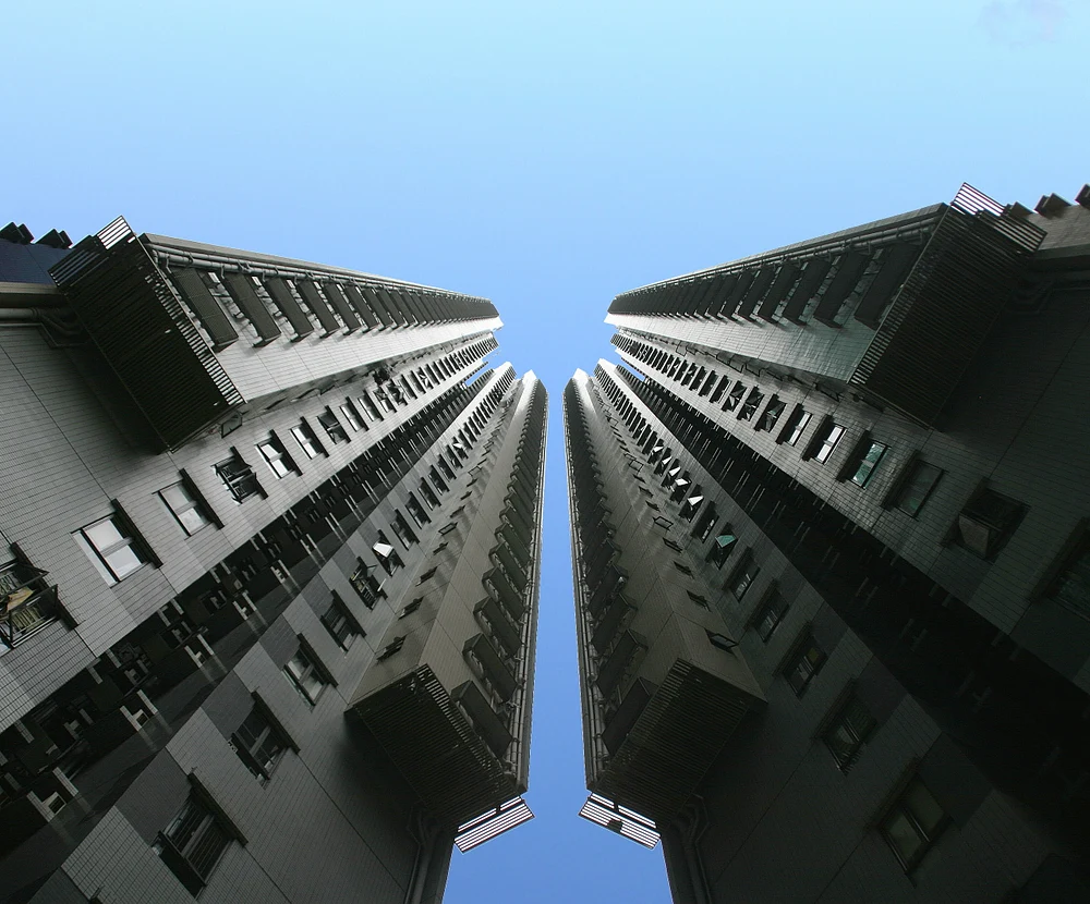 Dramatic Perspective of Towering Skyscrapers