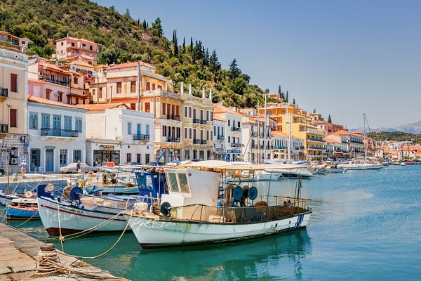 Gythion Harbor Boats Beneath Sunlit Peloponnese Hills - Homepage - IanStaplesPhotography
