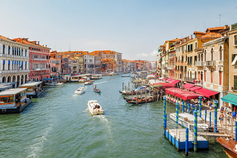 Venetian Waterway Panorama from Rialto Bridge