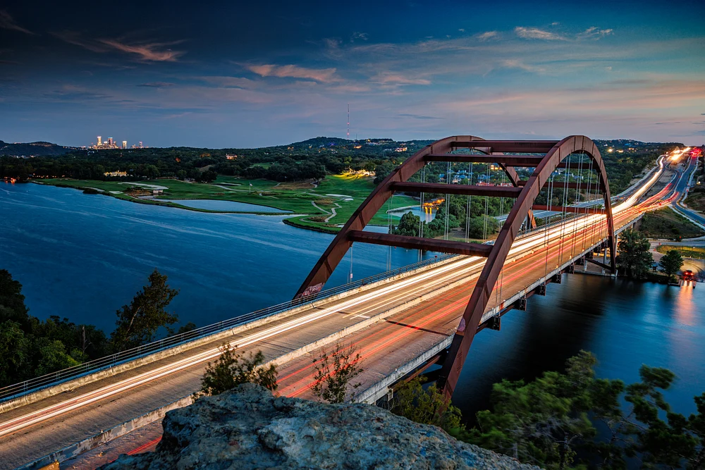 Austin 360 Bridge Light Trails at Blue Hour