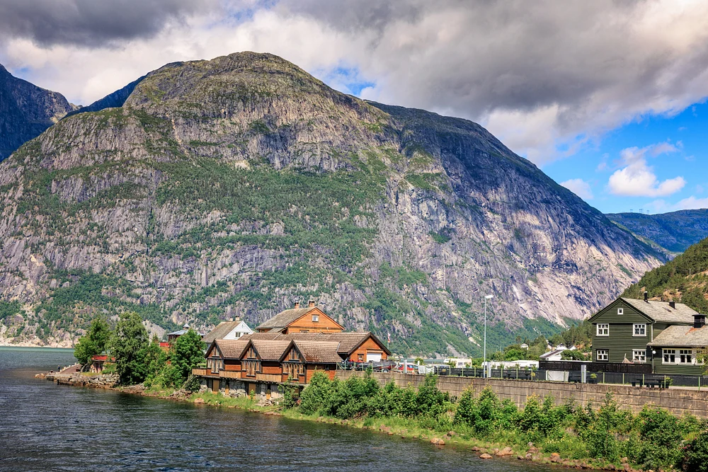 Eidfjord Village Beneath Hardangerfjord Mountain Walls