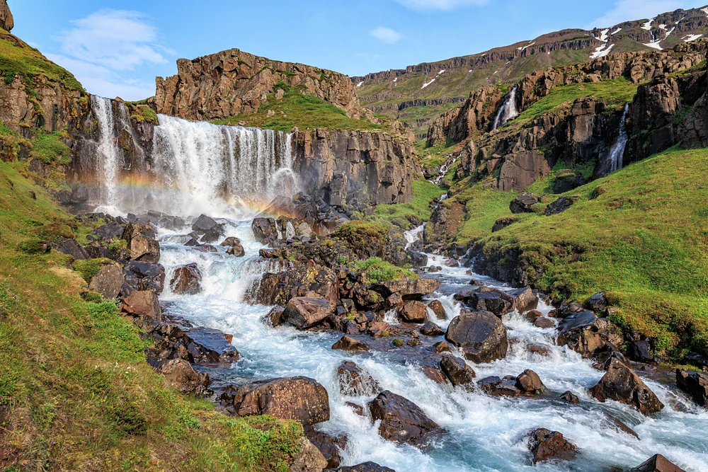 Seydisfjordur Highland Cascade Beneath Icelandic Cliffs