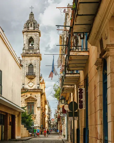 Havana Cathedral Tower Above Colonial Calle Mercaderes...