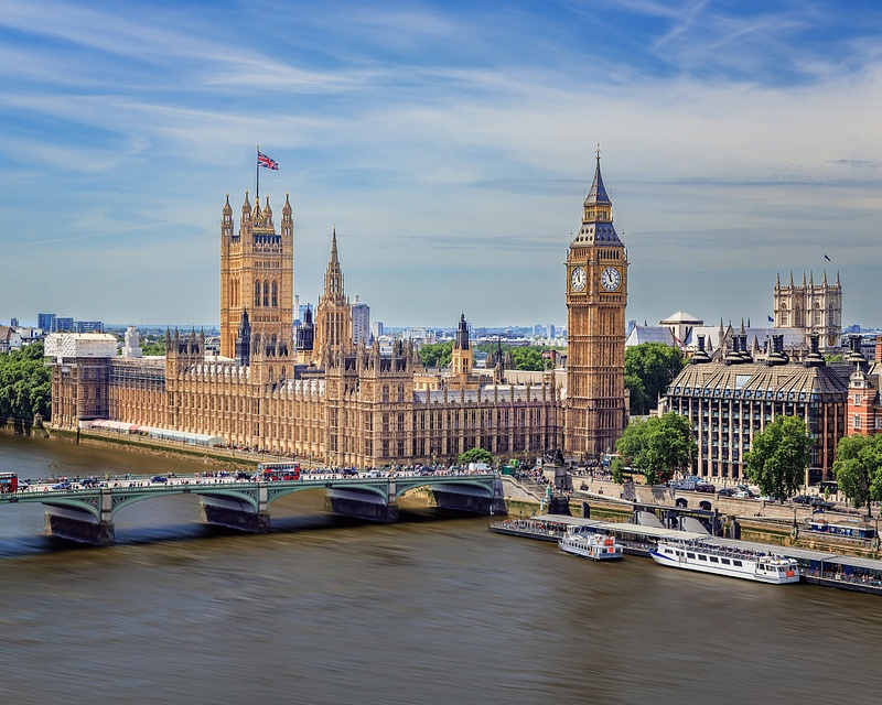 Westminster Palace and Big Ben Beside the Thames