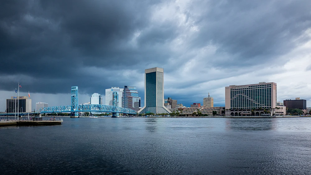 Jacksonville Skyline and Main Street Bridge Under Storm Clouds