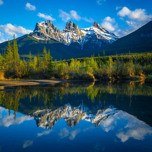 Three Sisters Mountains Reflection in Canmore, Alberta - Mountains - Bradley Barnes Photography
