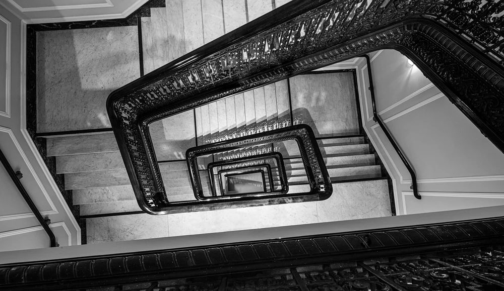 Intricate Spiral Staircase in Monochrome