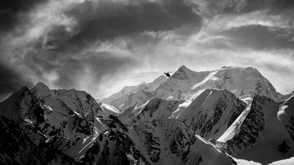 Helicopter in the Alaska Range