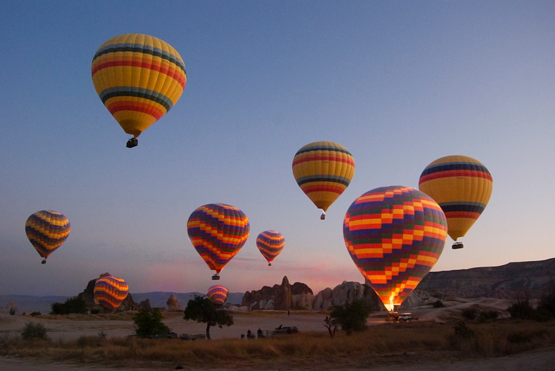 balloons at sunrise