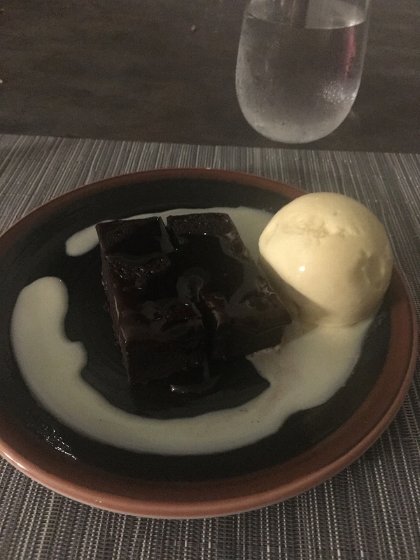 Chocolate brownie and vanilla ice cream