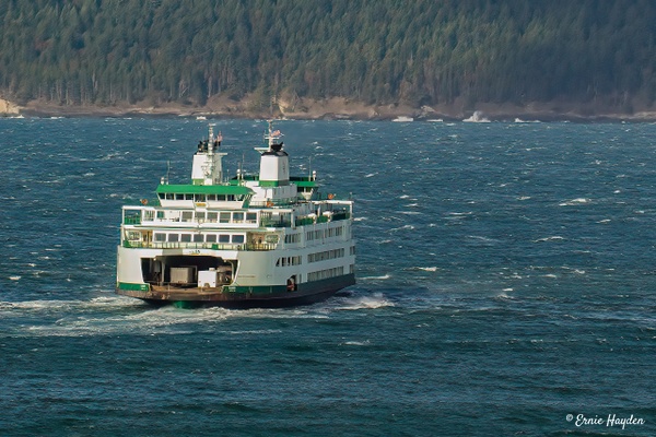Ferry Samish Headed Into Rough Water - Golden Hour - Rising Moon NW Photography 