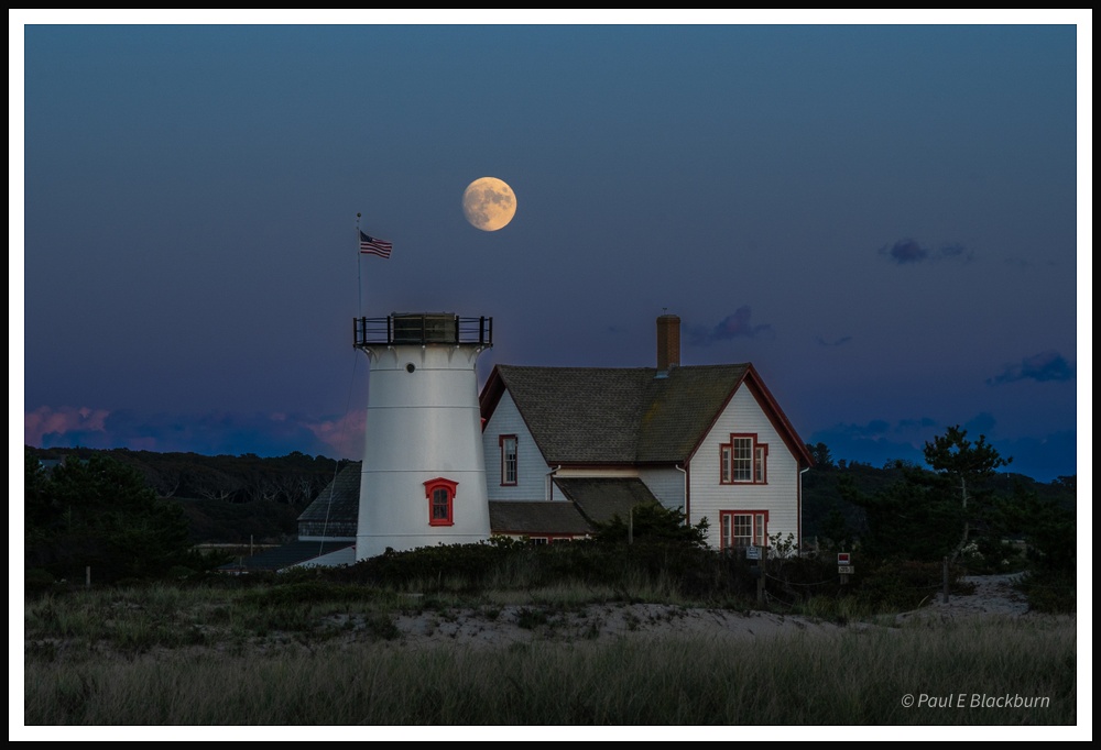 Moon rise over Stage Harbor Lighthouse