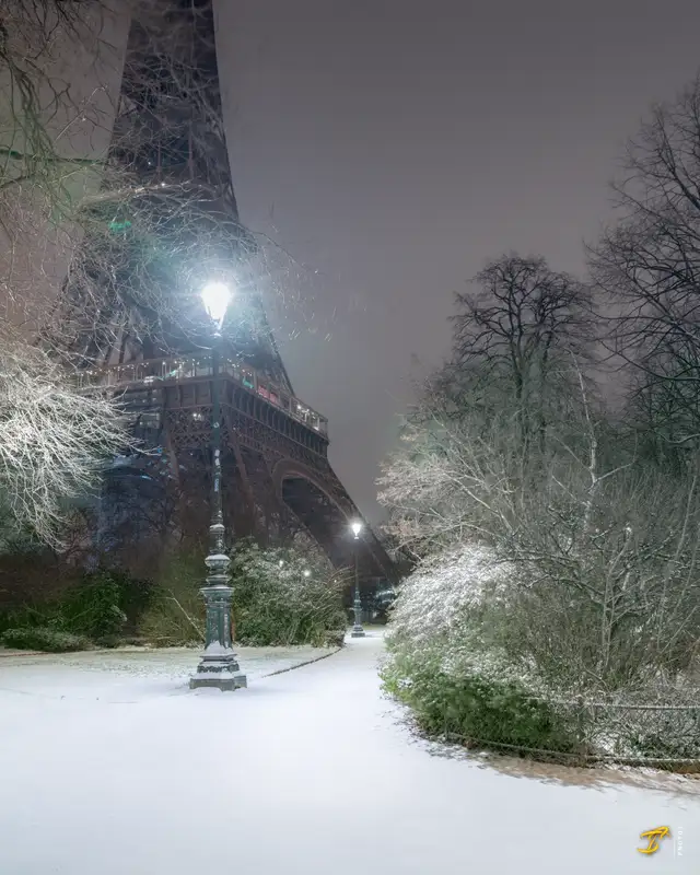 Eiffel Tower in Snowy Winter, Paris, France, 2021