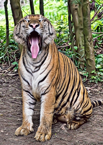 Tiger-Yawn-050 - Wildlife Illustrations - LuminousLight