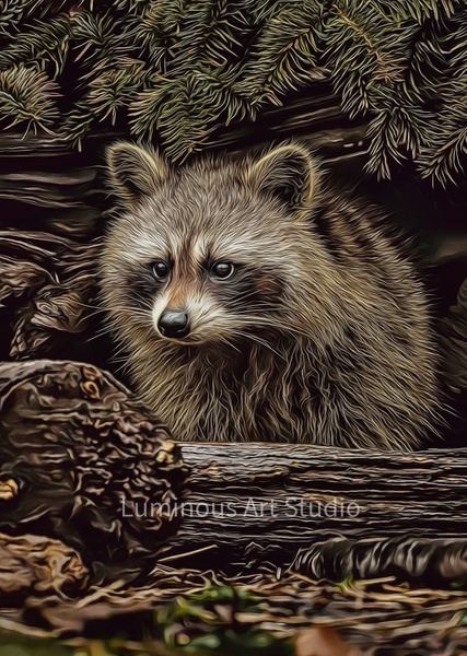 Raccoon-in-Forest - Wildlife Illustrations - LuminousLight 